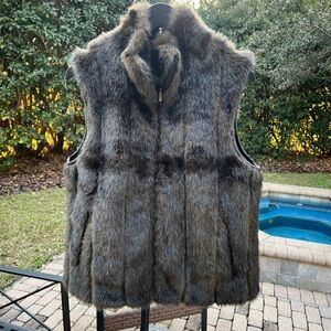 Reversible Faux Fur EAST 5th Vest front zipper/pockets Dark Brown LIKE NEW S